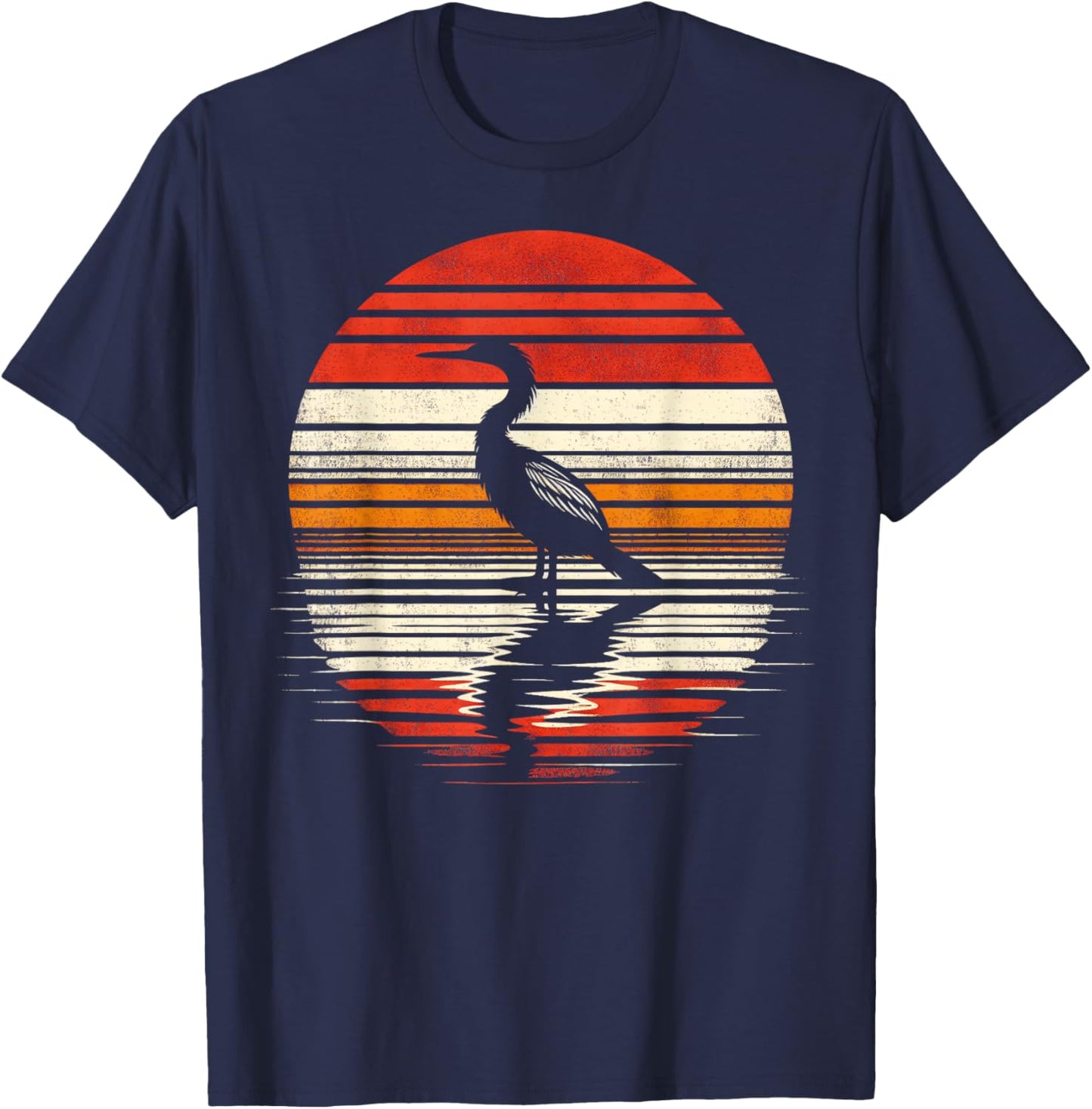 Anhinga Bird Sunset Retro Style Safari Vintage 70s T-Shirt - T-Shirt | Navy