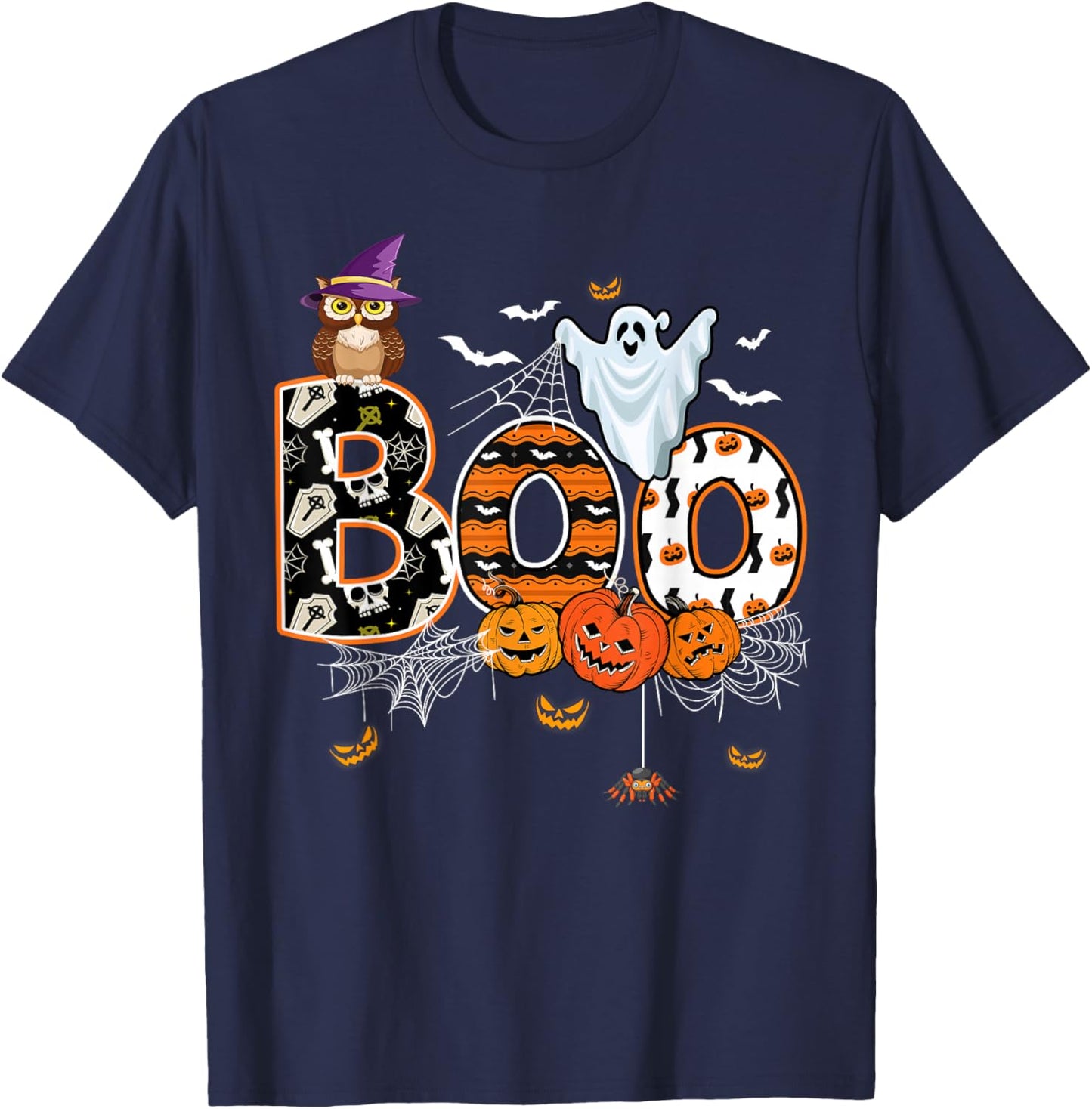 Boo Creepy Owl Pumpkin Ghost Funny Halloween Costume T-Shirt - T-Shirt | Navy