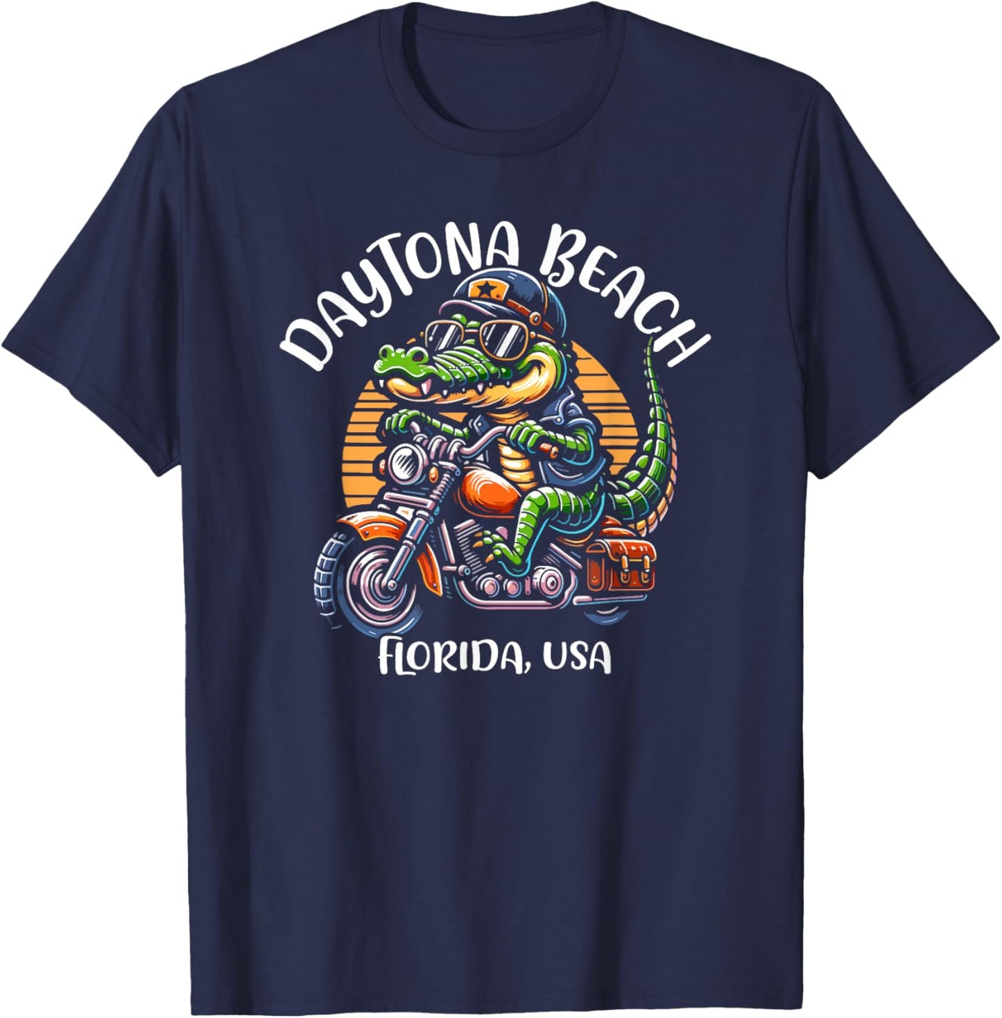Daytona Beach Florida USA Fun Alligator Cartoon Design Men Women Kids T-Shirt - T-Shirt | Navy