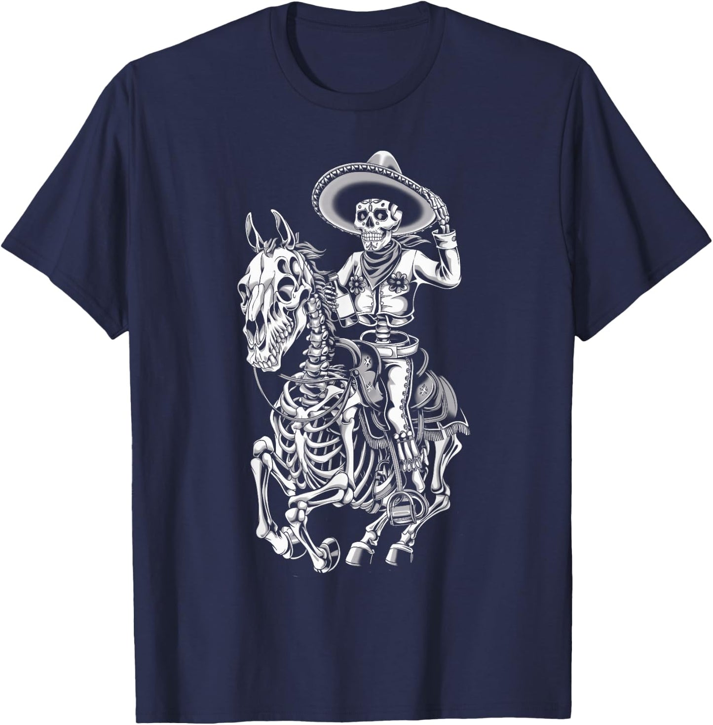 Mexico Vintage Skeleton Tequila Dia De Los Muertos Mexican T-Shirt - T-Shirt | Navy