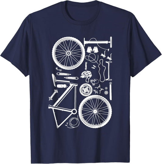Bike Parts - Downhill Rider Mountainbike MTB Cycling Small T-Shirt - T-Shirt | Navy