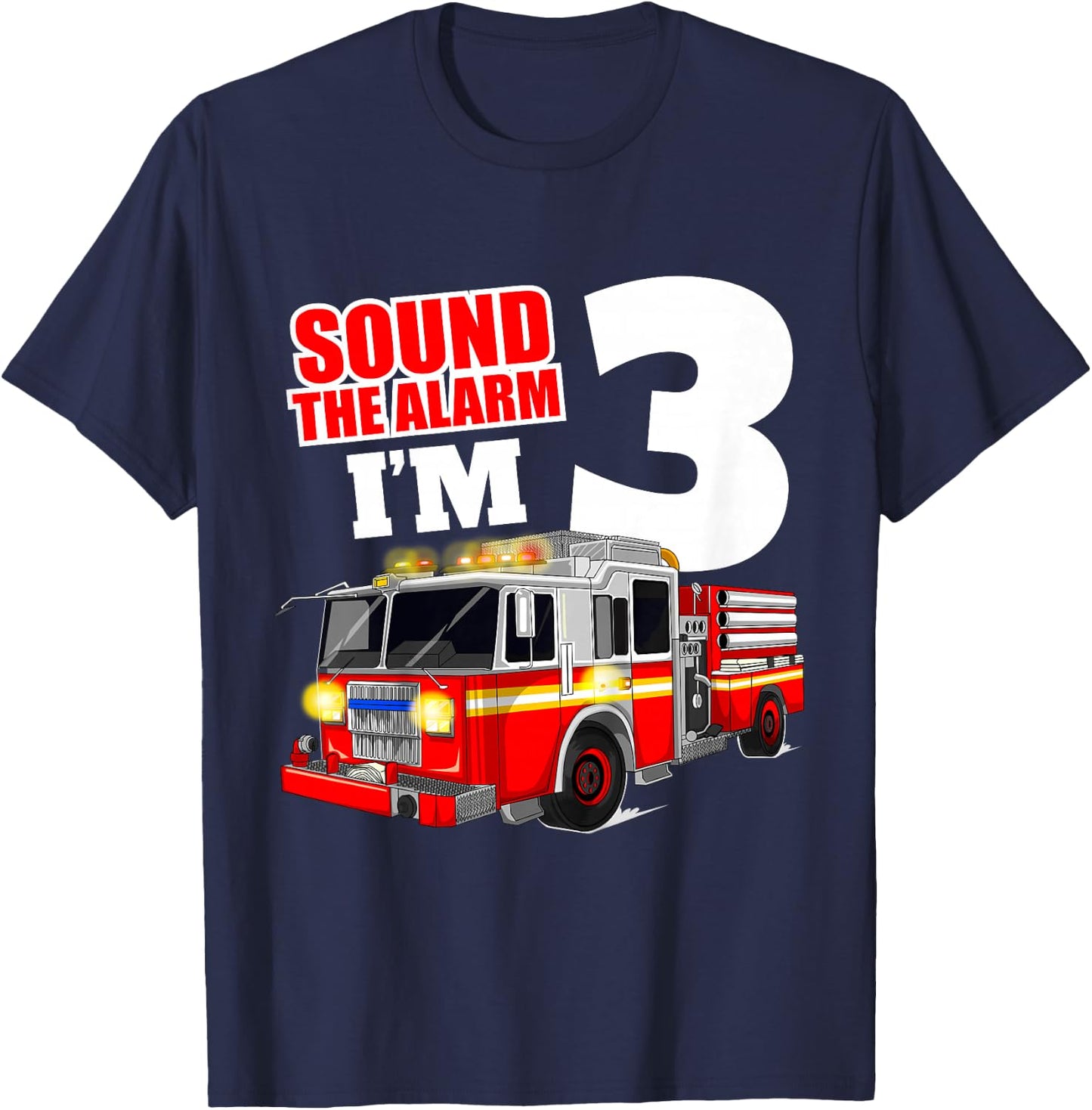 Fire Truck 3rd Birthday Boy Toddler Firefighter T-Shirt - T-Shirt | Navy