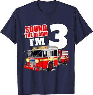 Fire Truck 3rd Birthday Boy Toddler Firefighter T-Shirt - T-Shirt | Navy