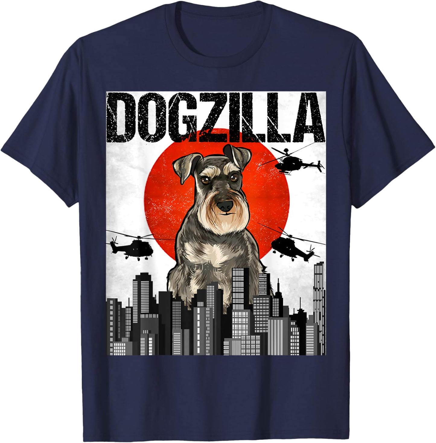 Funny Vintage Japanese Dogzilla Miniature Schnauzer T-Shirt - T-Shirt | Navy