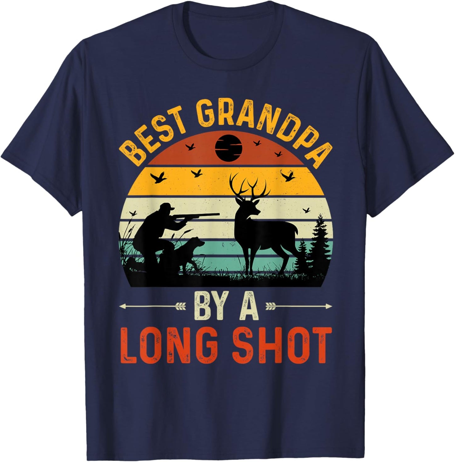Vintage Best Grandpa By A Long Shot Deer Hunting For Hunter T-Shirt - T-Shirt | Navy