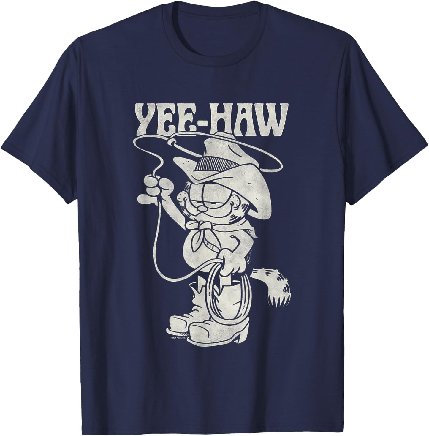 Garfield Cowboy Yee-Haw Vintage Retro Big Chest Portrait T-Shirt - T-Shirt | Navy