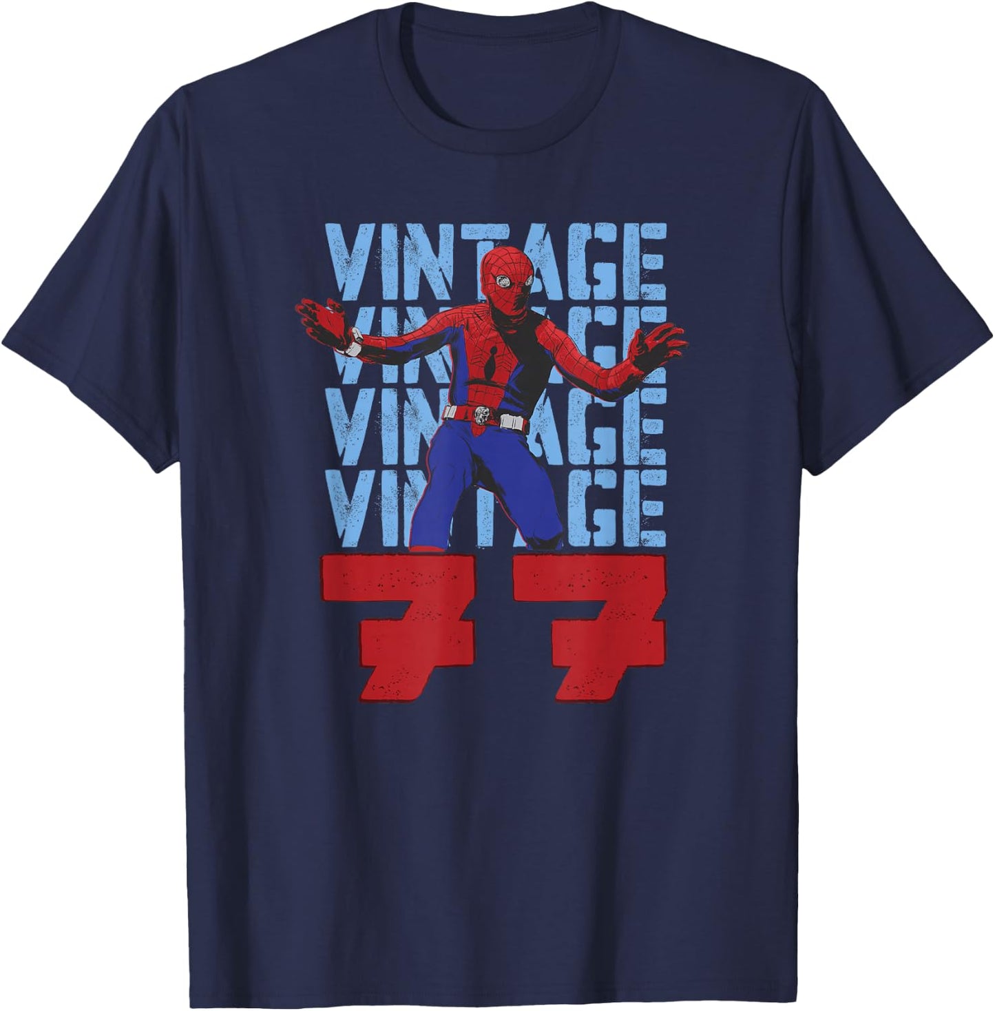 Marvel Spider-Man 60th Anniversary Vintage 77 Stack T-Shirt - T-Shirt | Navy