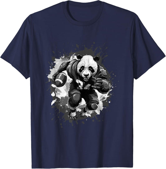 Panda Playing American Football Sport T-Shirt - T-Shirt | Navy