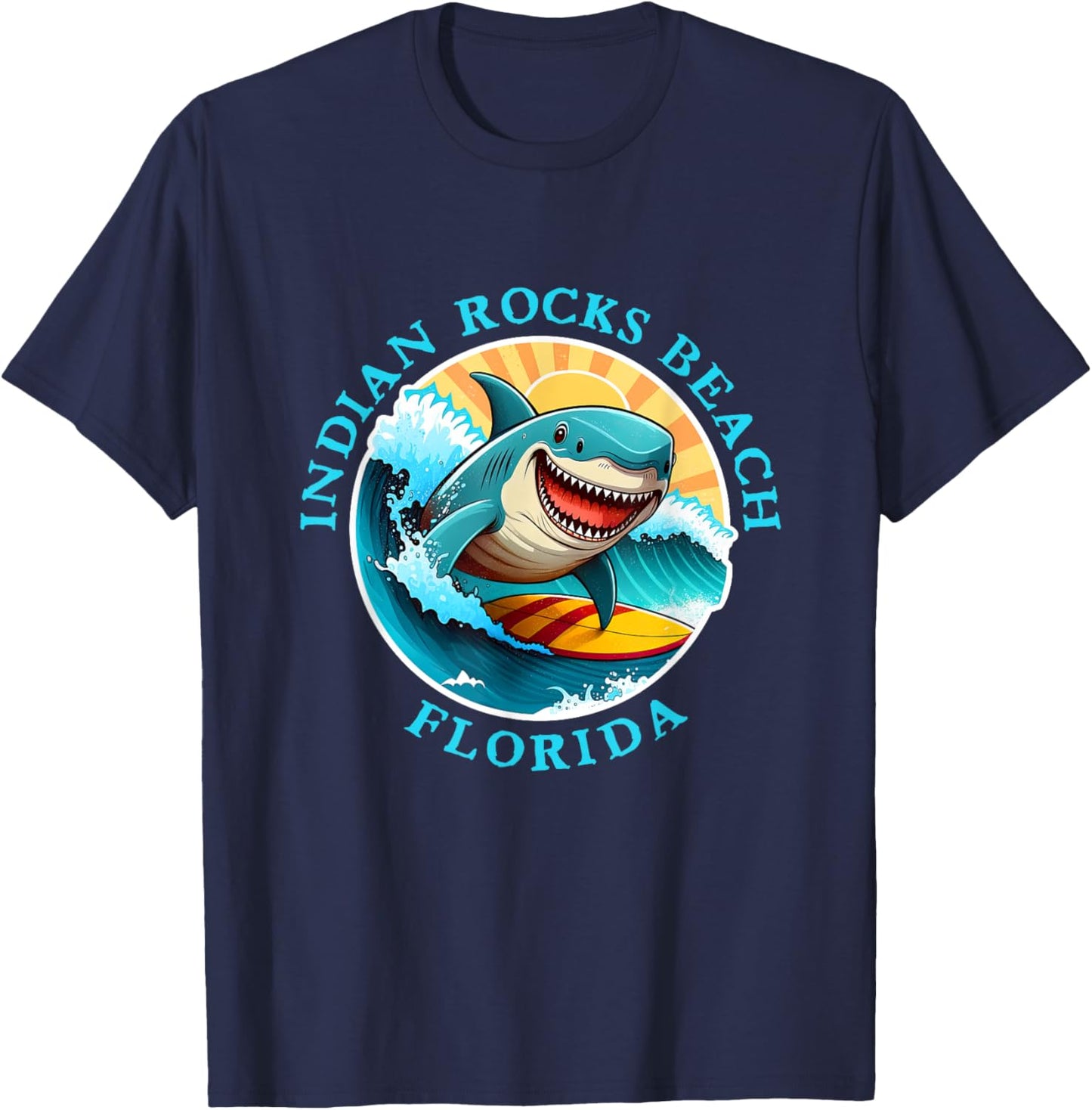 Indian Rocks Beach Florida Happy Surfing Shark Souvenir Men Women Kids T-Shirt - T-Shirt | Navy