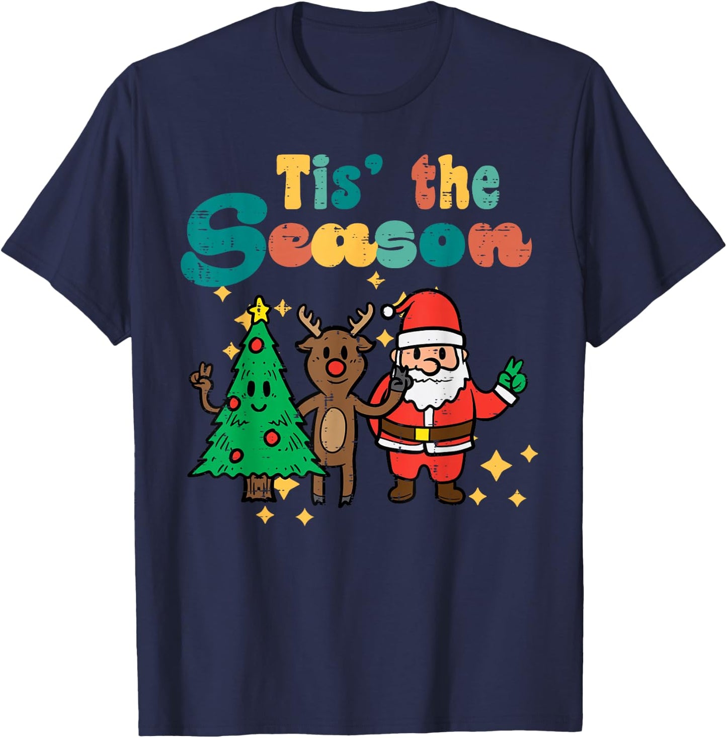 Tis The Season Retro Groovy Christmas Xmas Men Women Kids T-Shirt - T-Shirt | Navy