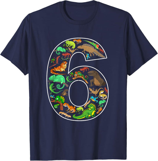 6th Birthday Reptile Theme 6 Year Old Birthday Boy Girl T-Shirt - T-Shirt | Navy