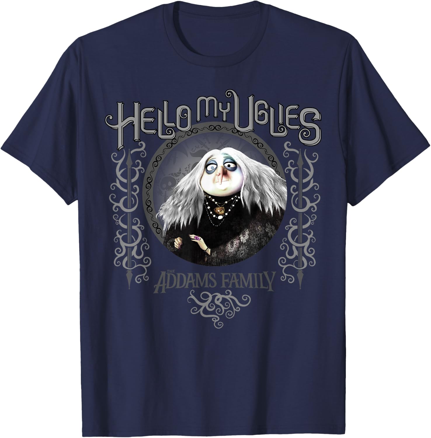 Addams Family Grandmama Hello My Uglies Portrait T-Shirt - T-Shirt | Navy