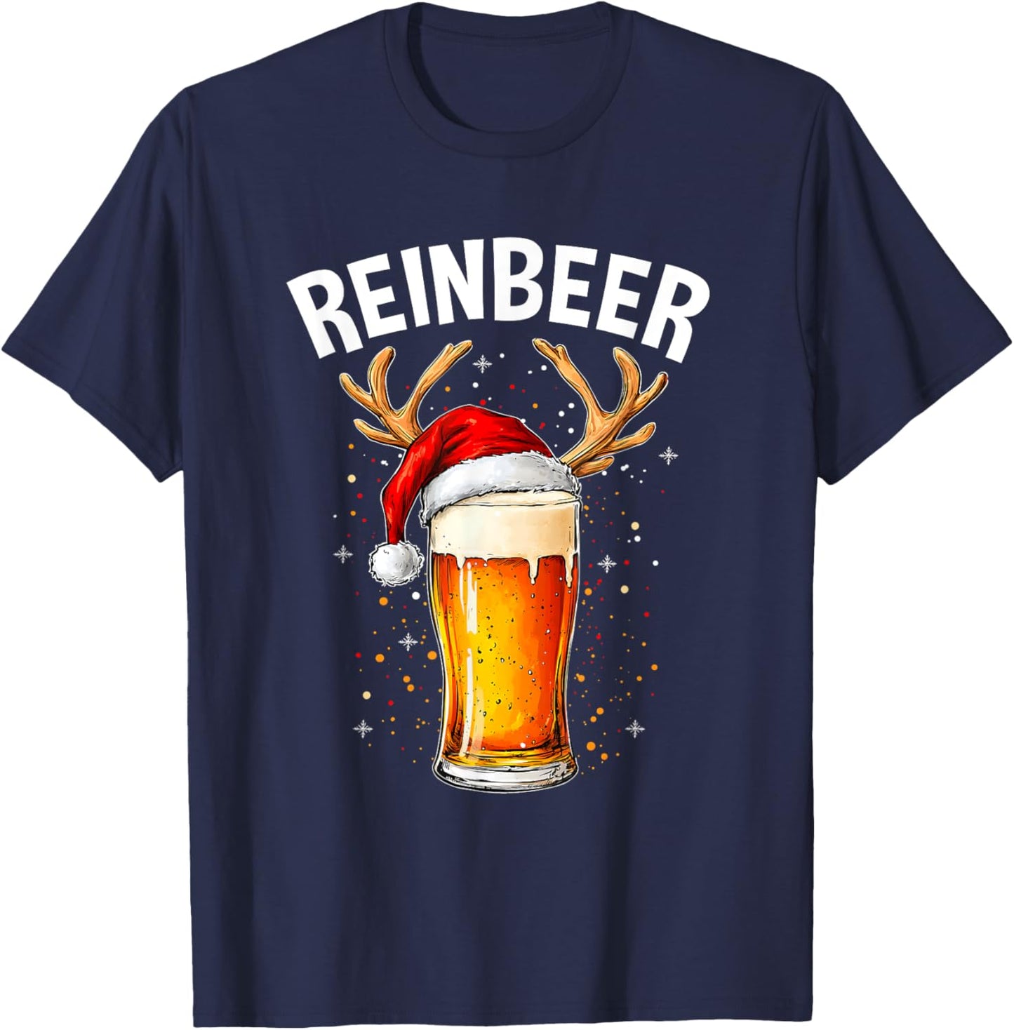 Reinbeer Winedeer Santa Hat Reindeer Couple Xmas Matching T-Shirt - T-Shirt | Navy