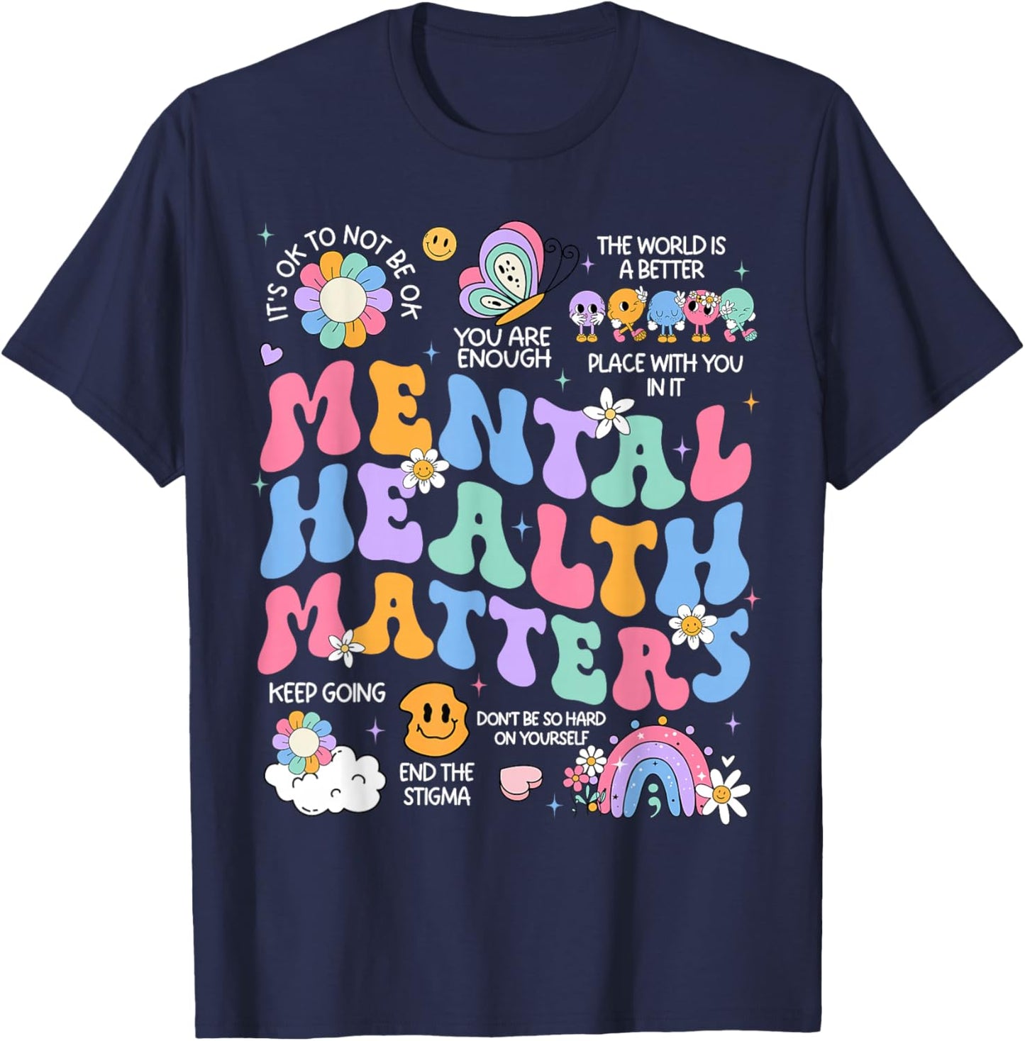 Mental Health Matters Human Brain Illness Awareness T-Shirt - T-Shirt | Navy