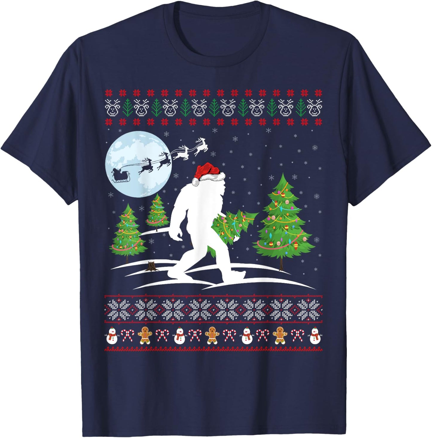 Funny Bigfoot Xmas Gift Santa Hat Ugly Bigfoot Christmas T-Shirt - T-Shirt | Navy