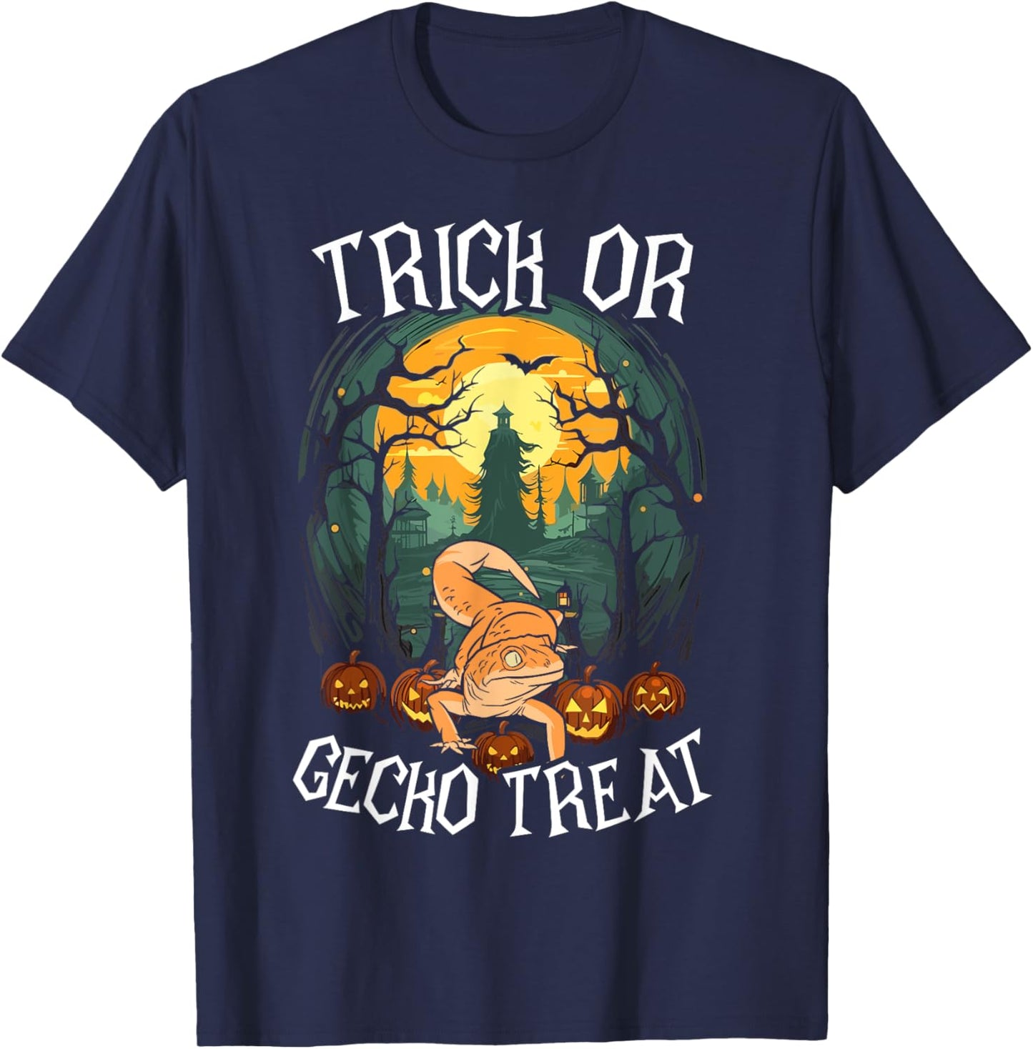 Gecko Halloween Scary Reptile Trick Or Treat Spooky Lizard T-Shirt - T-Shirt | Navy