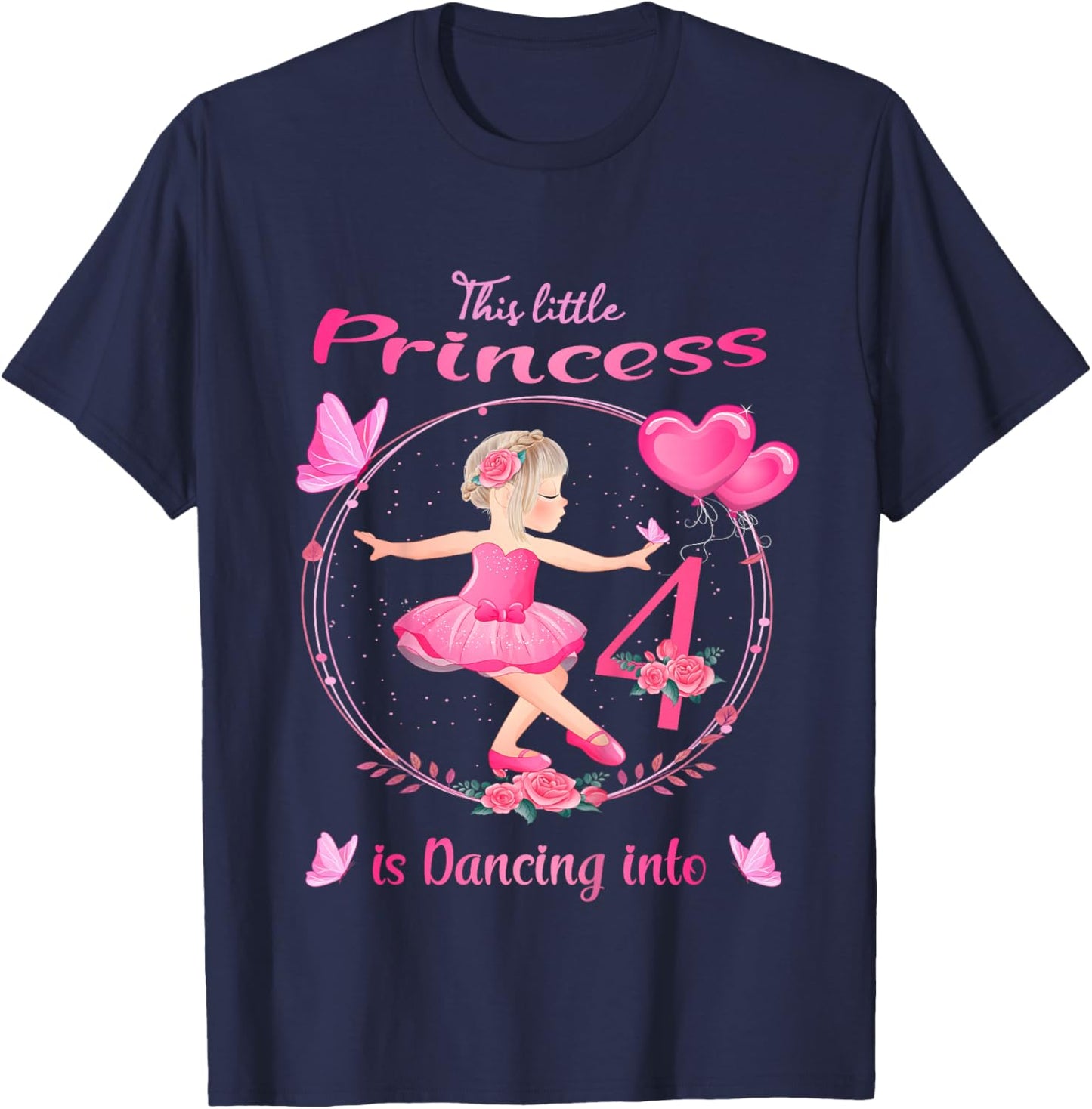 4th Birthday Ballerina in Tutu Dancing Into 4 Ballet Girl T-Shirt - T-Shirt | Navy