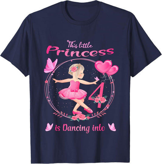 4th Birthday Ballerina in Tutu Dancing Into 4 Ballet Girl T-Shirt - T-Shirt | Navy