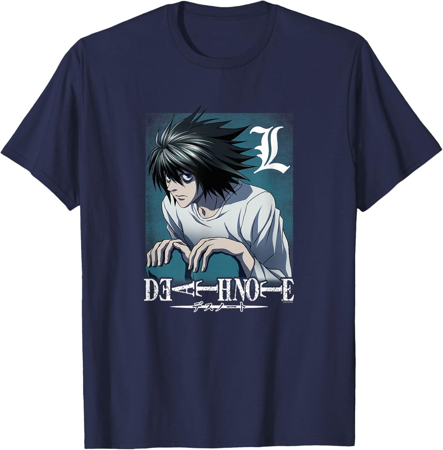 Death Note L Crouching with Logo Anime T-Shirt - T-Shirt | Navy