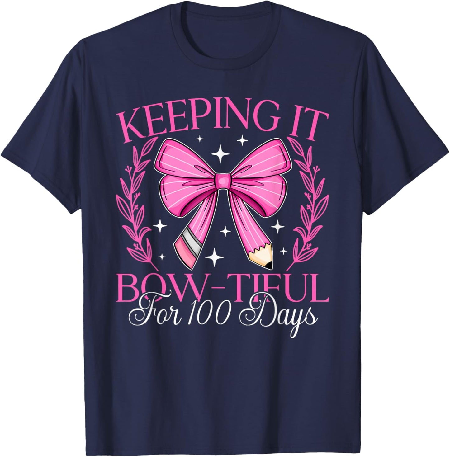 Coquette Bow Keeping It Bowtiful For 100 Days Of School Kids T-Shirt - T-Shirt | Navy