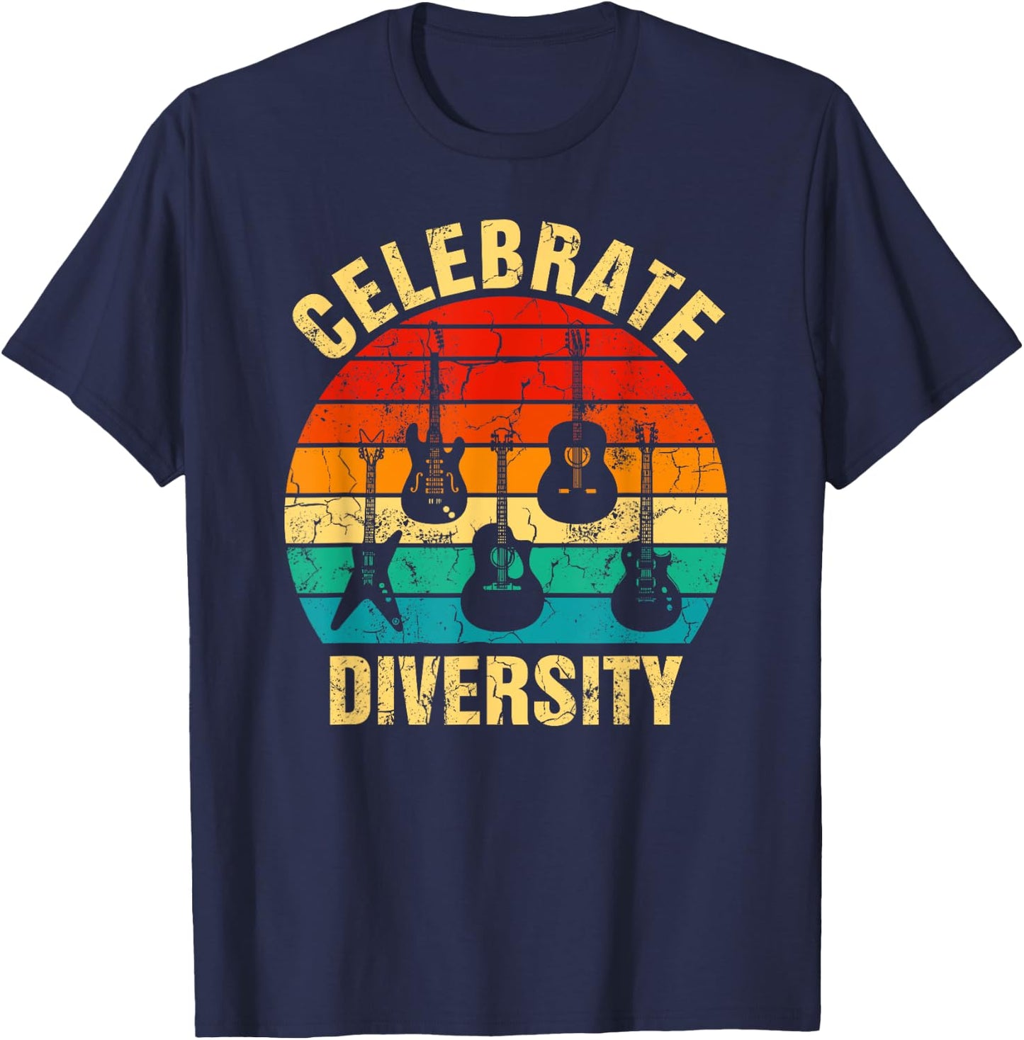 Celebrate Diversity Funny Guitar Player Musician Music Band T-Shirt - T-Shirt | Navy