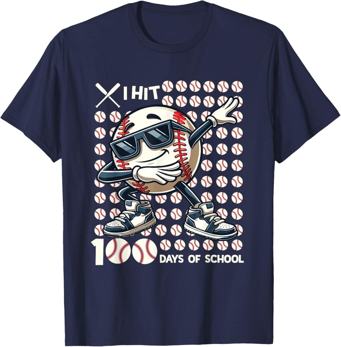 100 Days of School Baseball Bat 100th Day of School Boys T-Shirt - T-Shirt | Navy