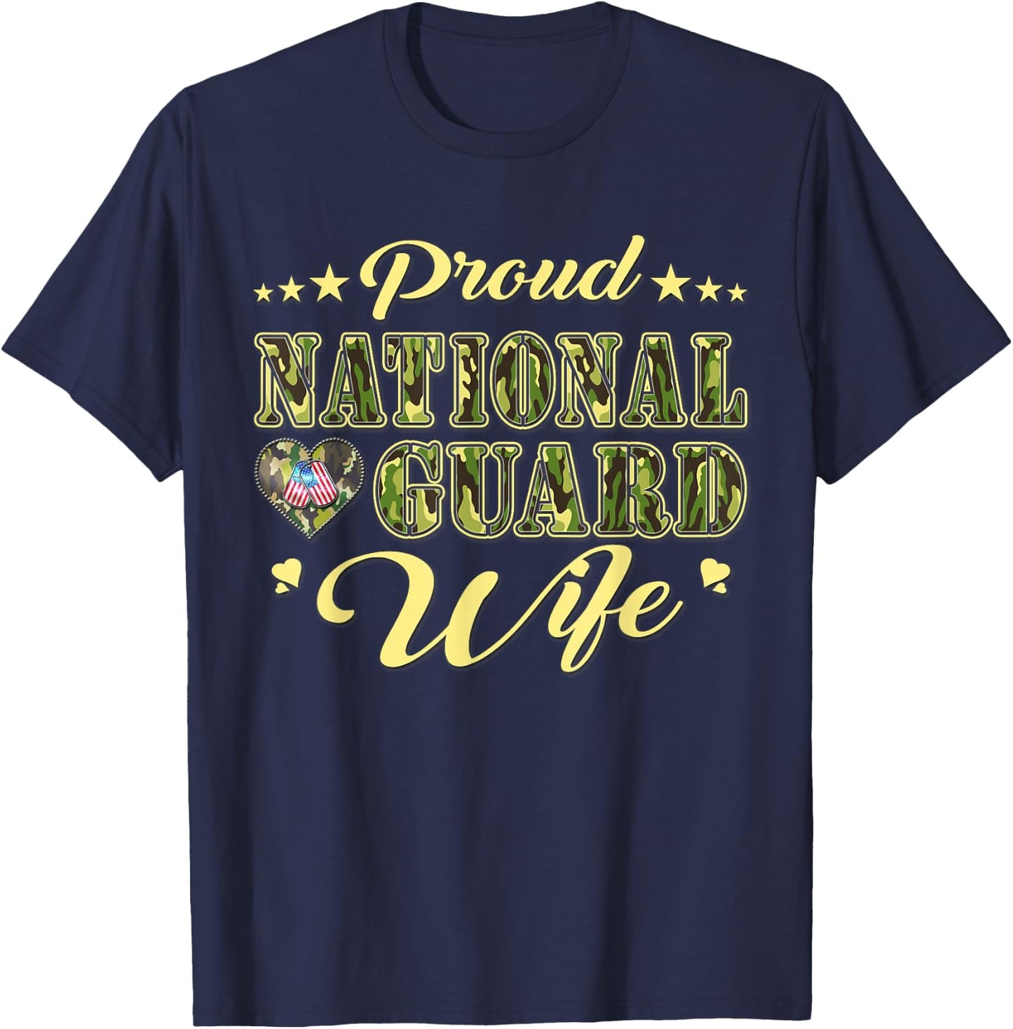 Proud National Guard Wife Dog Tags Heart Military Spouse Men Women T-Shirt - T-Shirt | Navy
