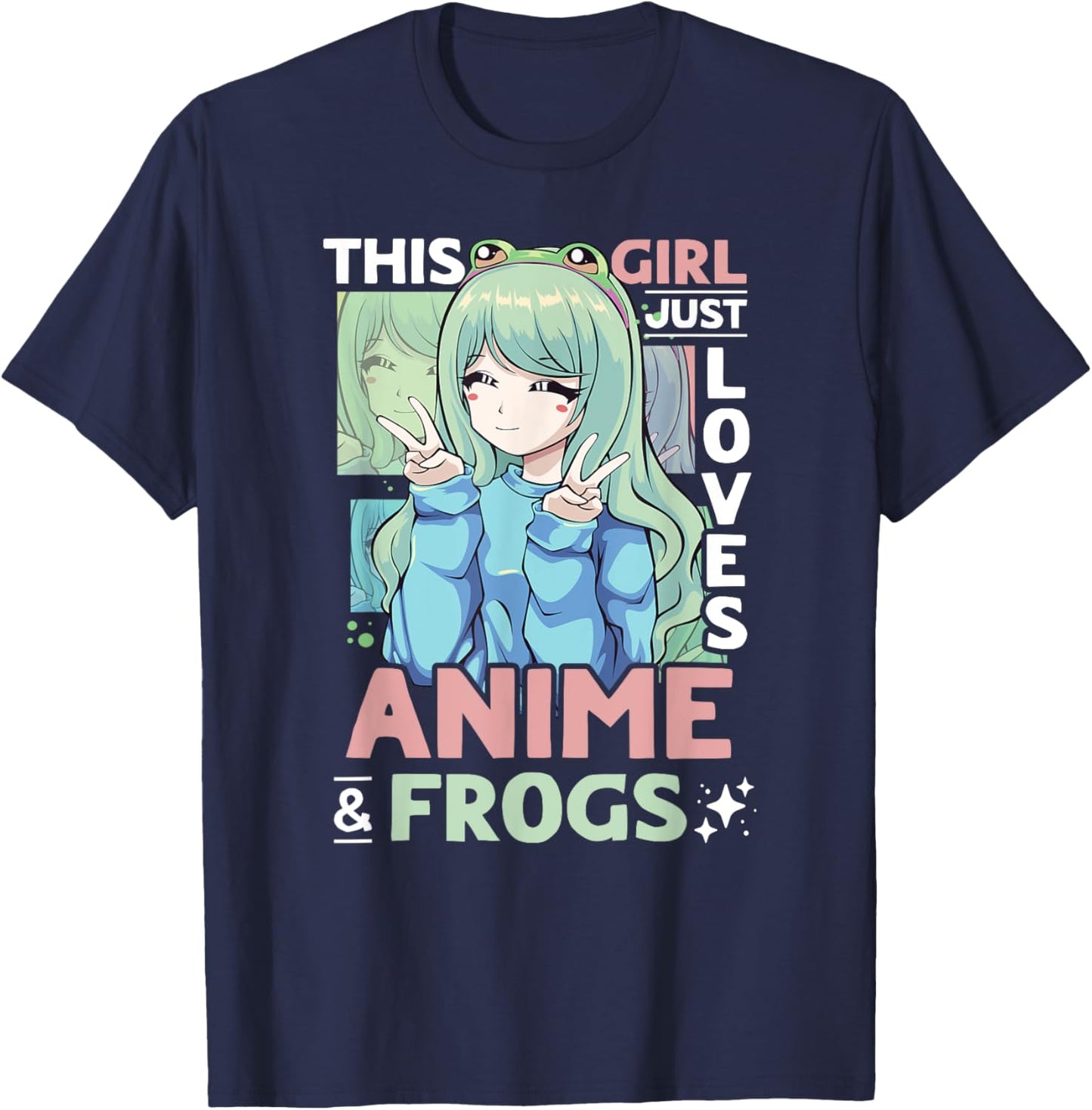 Anime and Frog This Girl Just Loves Anime and Frogs Girls T-Shirt - T-Shirt | Navy