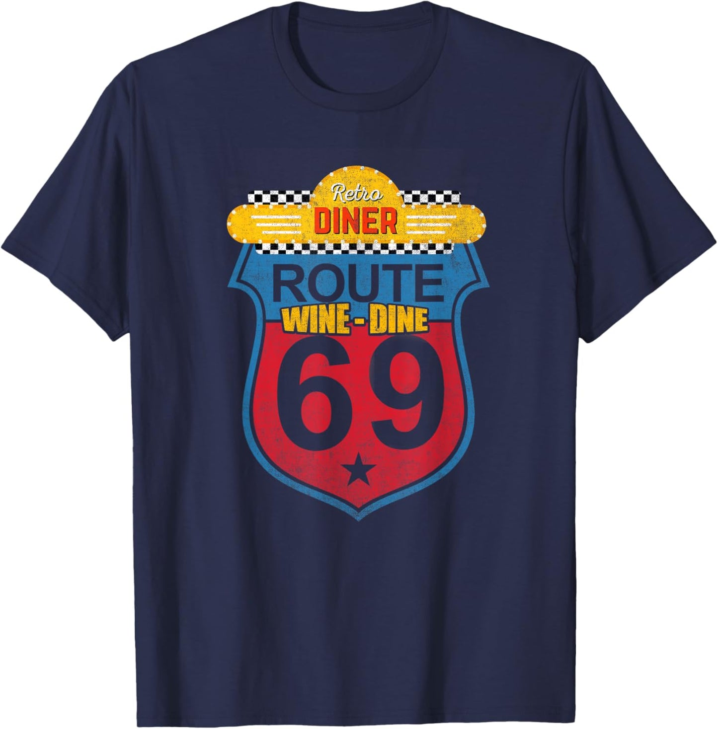 Wine Dine Route 69 Retro Diner T-Shirt - T-Shirt | Navy