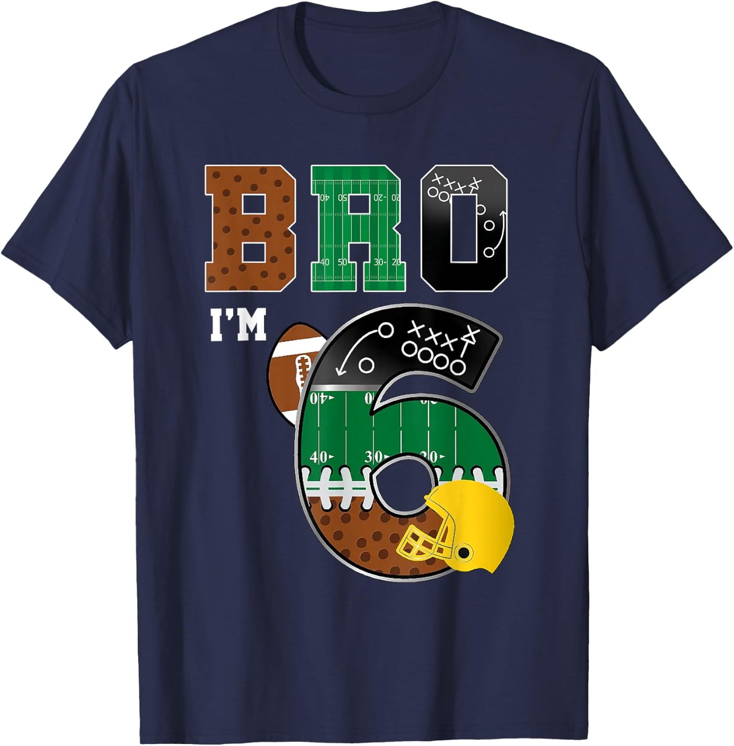 6th Birthday Boy Bro I'm 6 Year Old Boys Kids Football Bday T-Shirt - T-Shirt | Navy