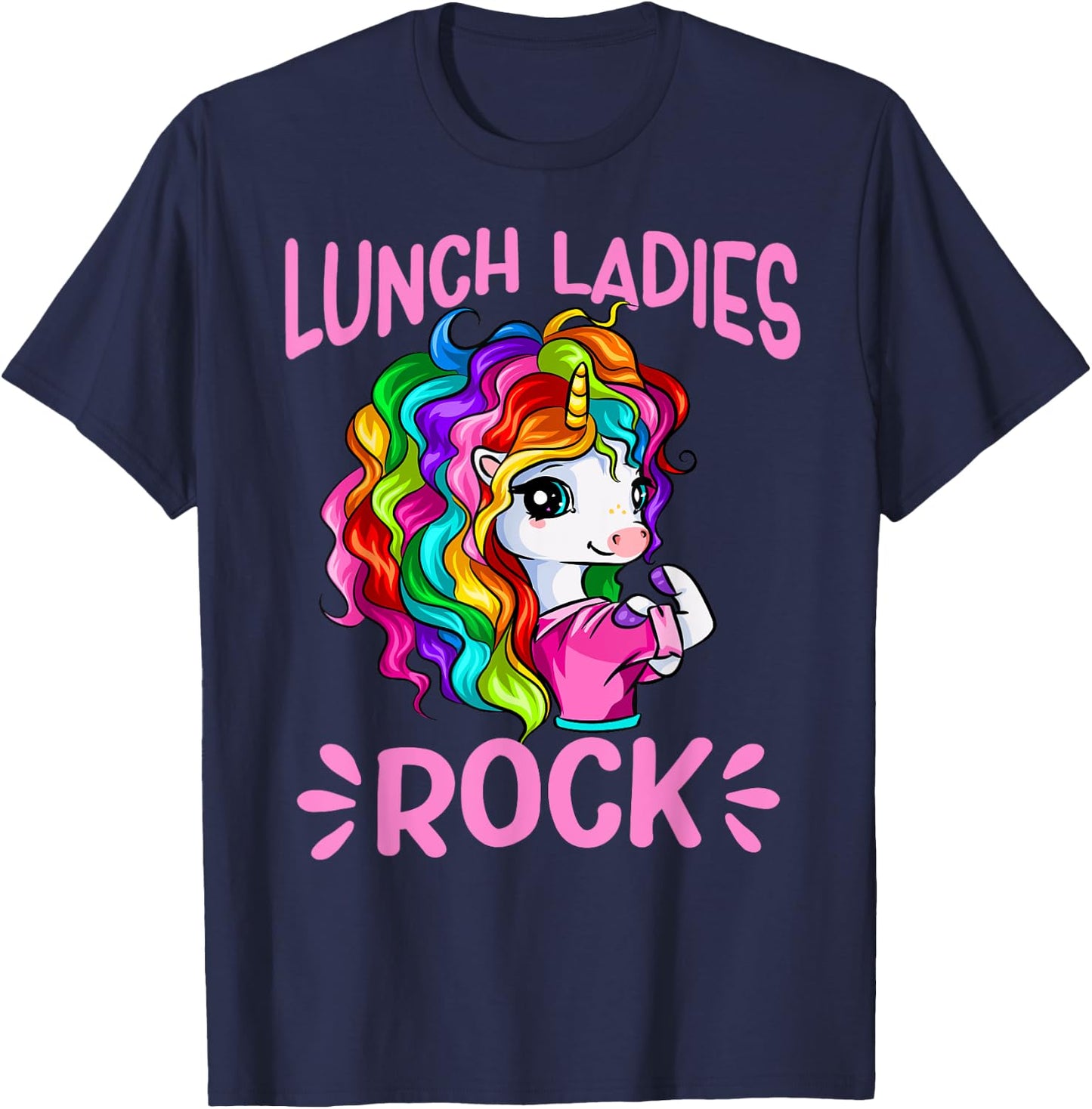 Lunch Ladies Rock Cute Unicorn Chef Cook Funny Lunch Lady T-Shirt - T-Shirt | Navy