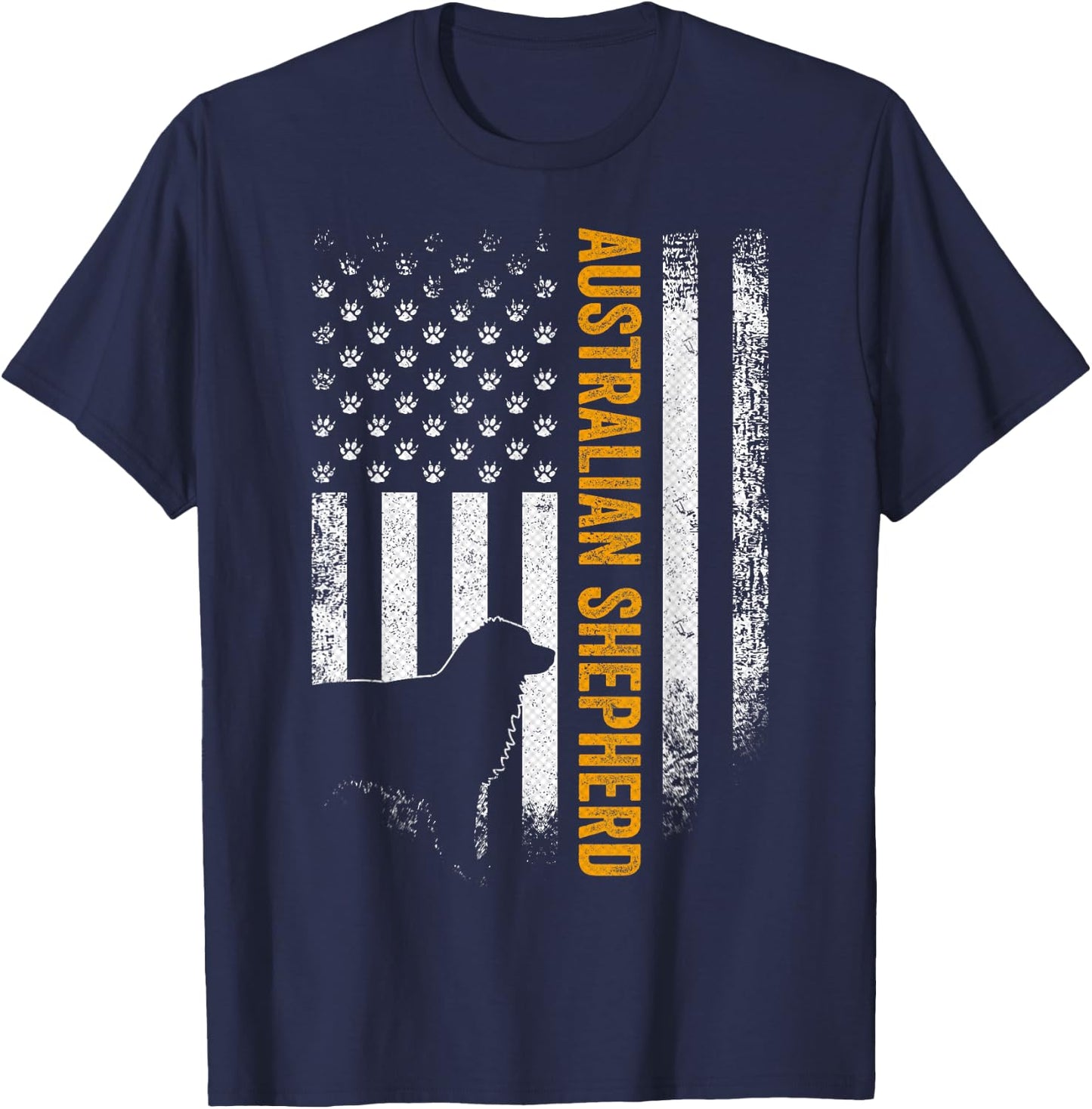 Vintage USA Australian Shepherd Dog Silhouette American Flag T-Shirt - T-Shirt | Navy