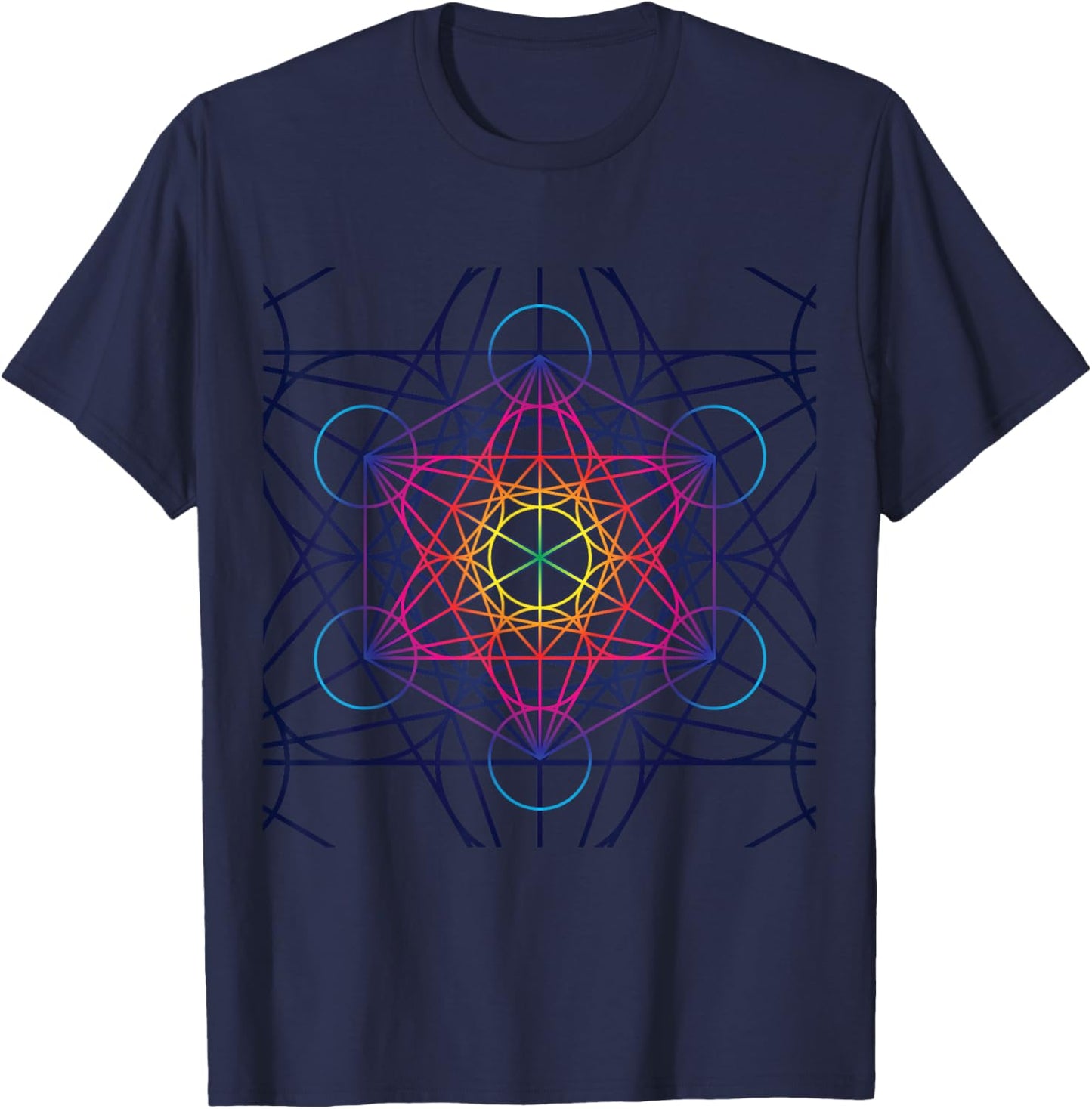 Cool Mandala Sacred Geometry Metatrons Cube Design T-Shirt - T-Shirt | Navy