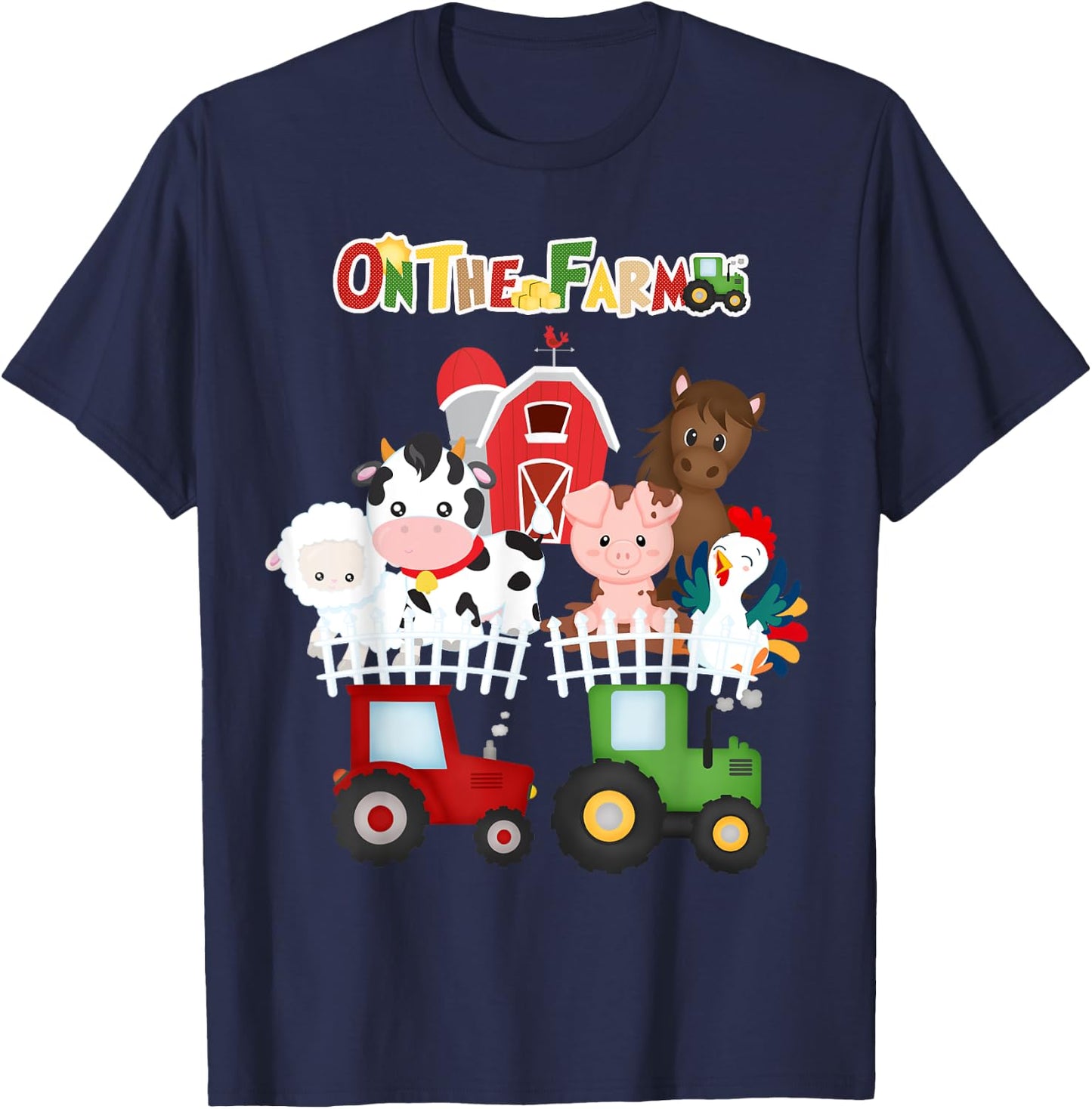 On The Farm Barnyard Farm Animals Cute Toddler Boys Girls T-Shirt - T-Shirt | Navy