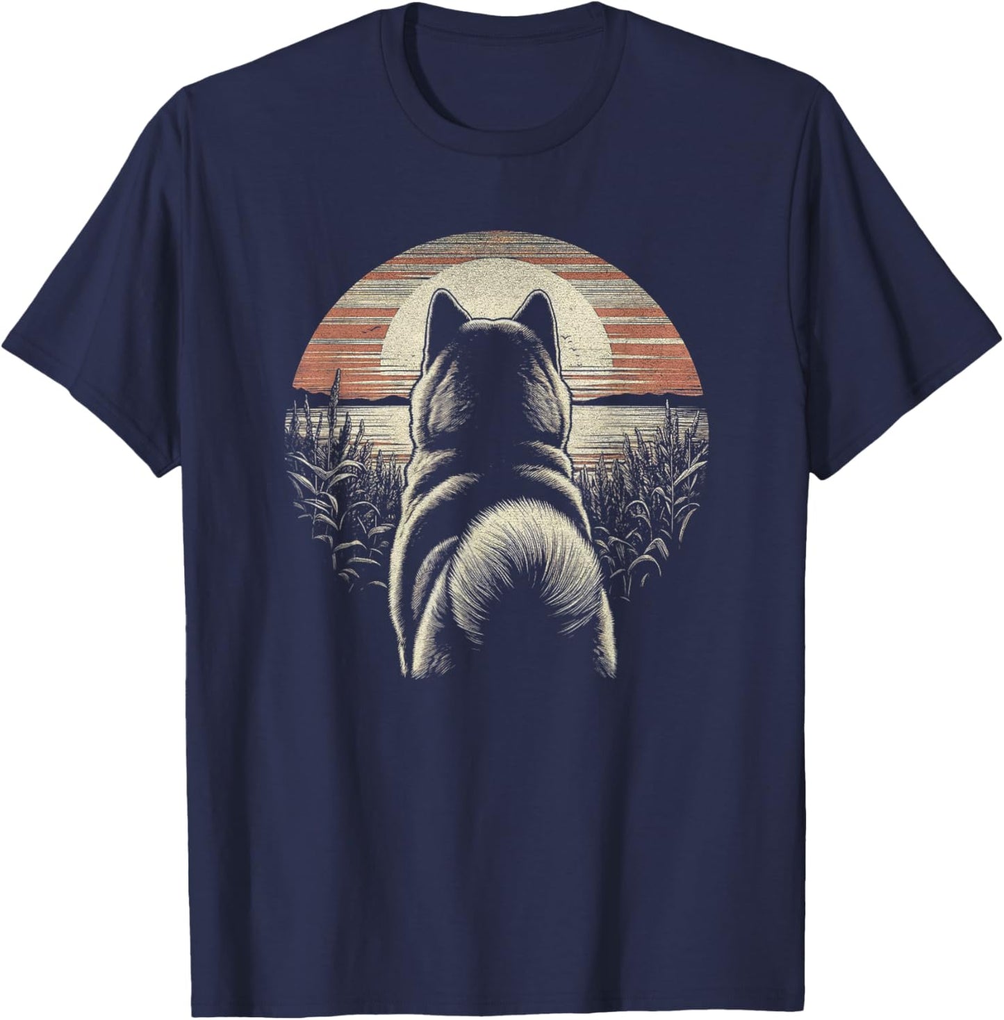 Vintage Akita Dog Retro Sunset Scene Art Design Men Women T-Shirt - T-Shirt | Navy