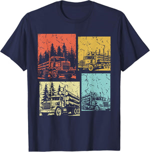 Vintage Log Truck Driver Funny Logger Birthday Logging T-Shirt - T-Shirt | Navy