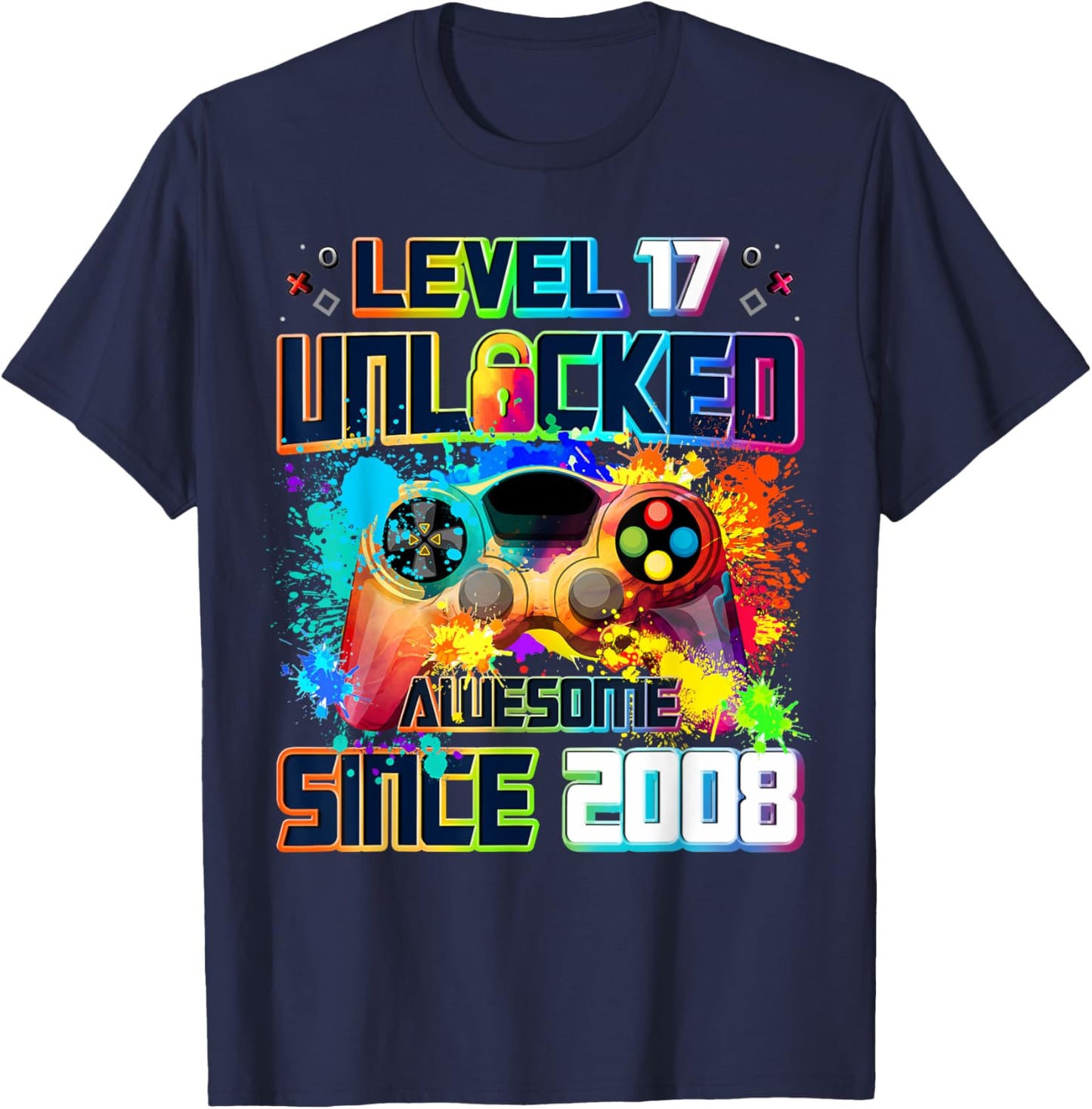 Level 17 Unlocked 17 Year Old Video Gamer 17th Birthday Gift T-Shirt - T-Shirt | Navy