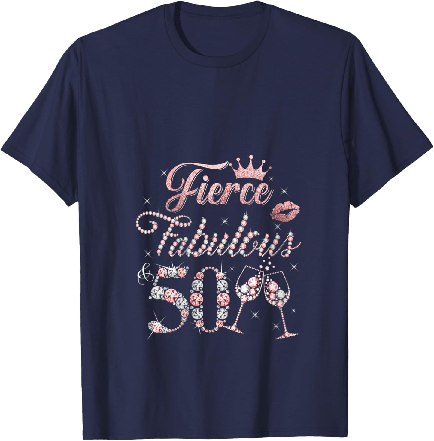 Fierce Fabulous and 50 Decorations 50th Bday 50 Year Old V-Neck T-Shirt - T-Shirt | Navy