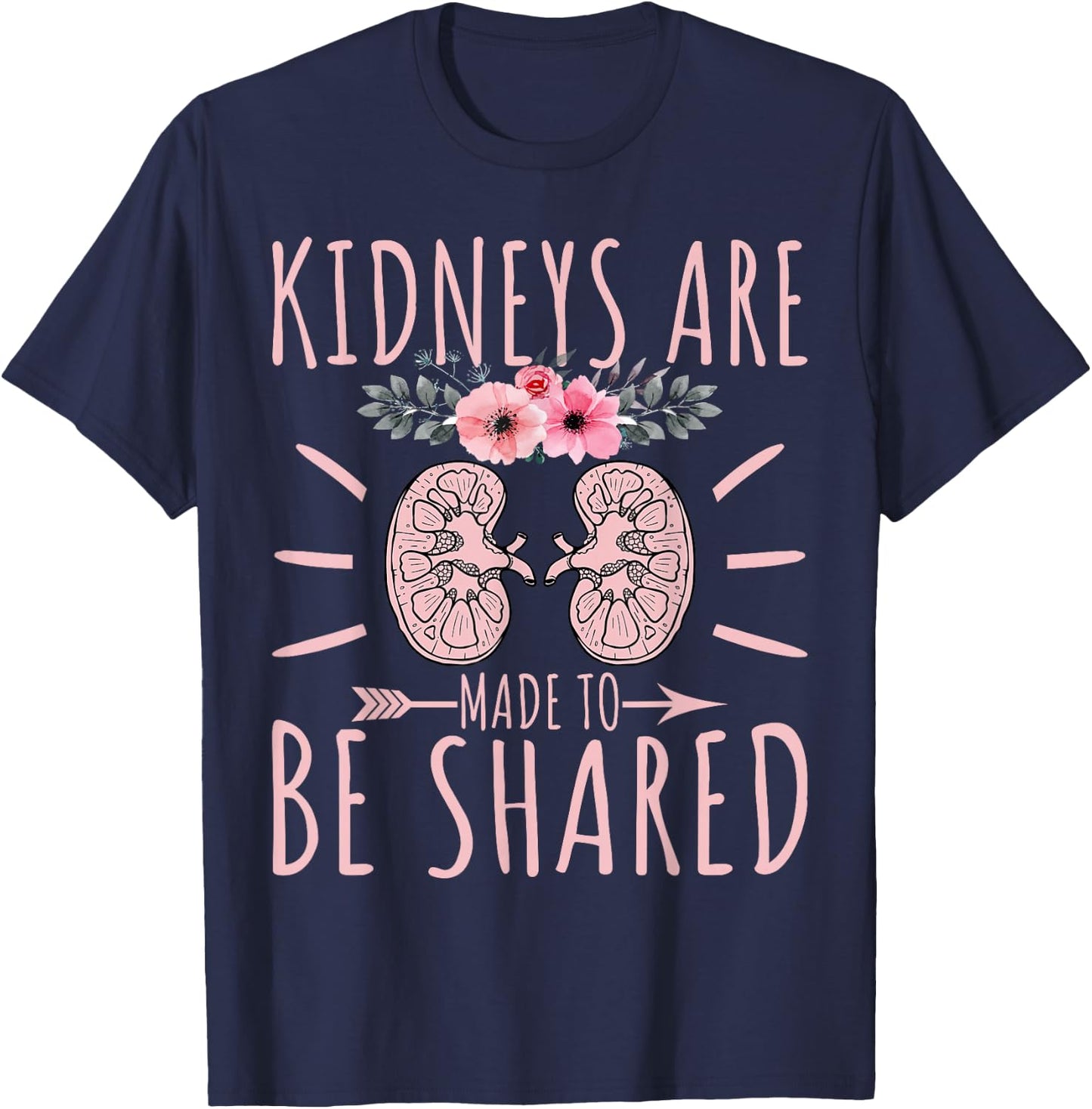 Get Well Kidney Transplant Gifts Co. Kidney Donor Awareness - Adults, Black, Small, Short Sleeve, Graphic Floral, Crew Collar, Regular Fit T-Shirt - T-Shirt | Navy