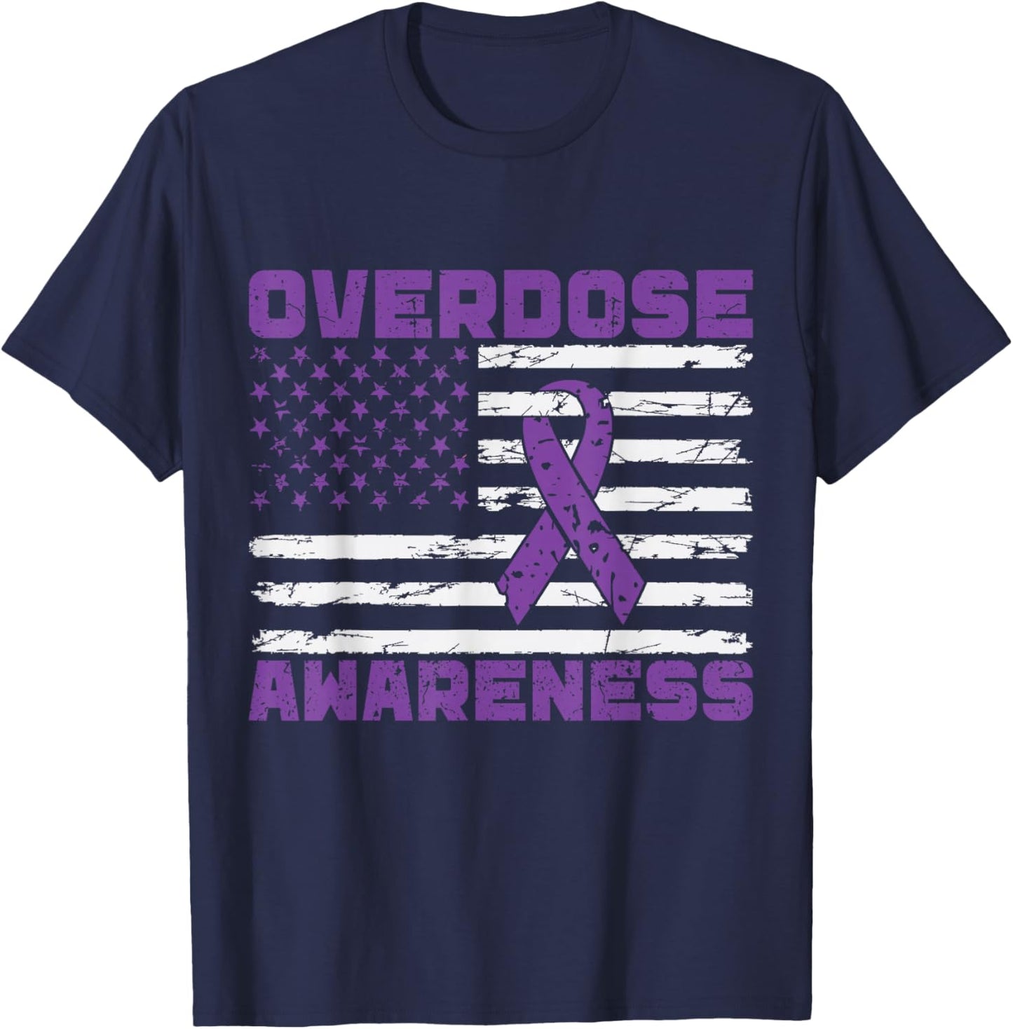 Overdose Awareness Purple Ribbon Drug Addiction T-Shirt - T-Shirt | Navy