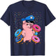 Pig Lover Gift Co. | Pig Cop Police Officer Doughnut - Black, Small, Short Sleeve T-Shirt - T-Shirt | Navy