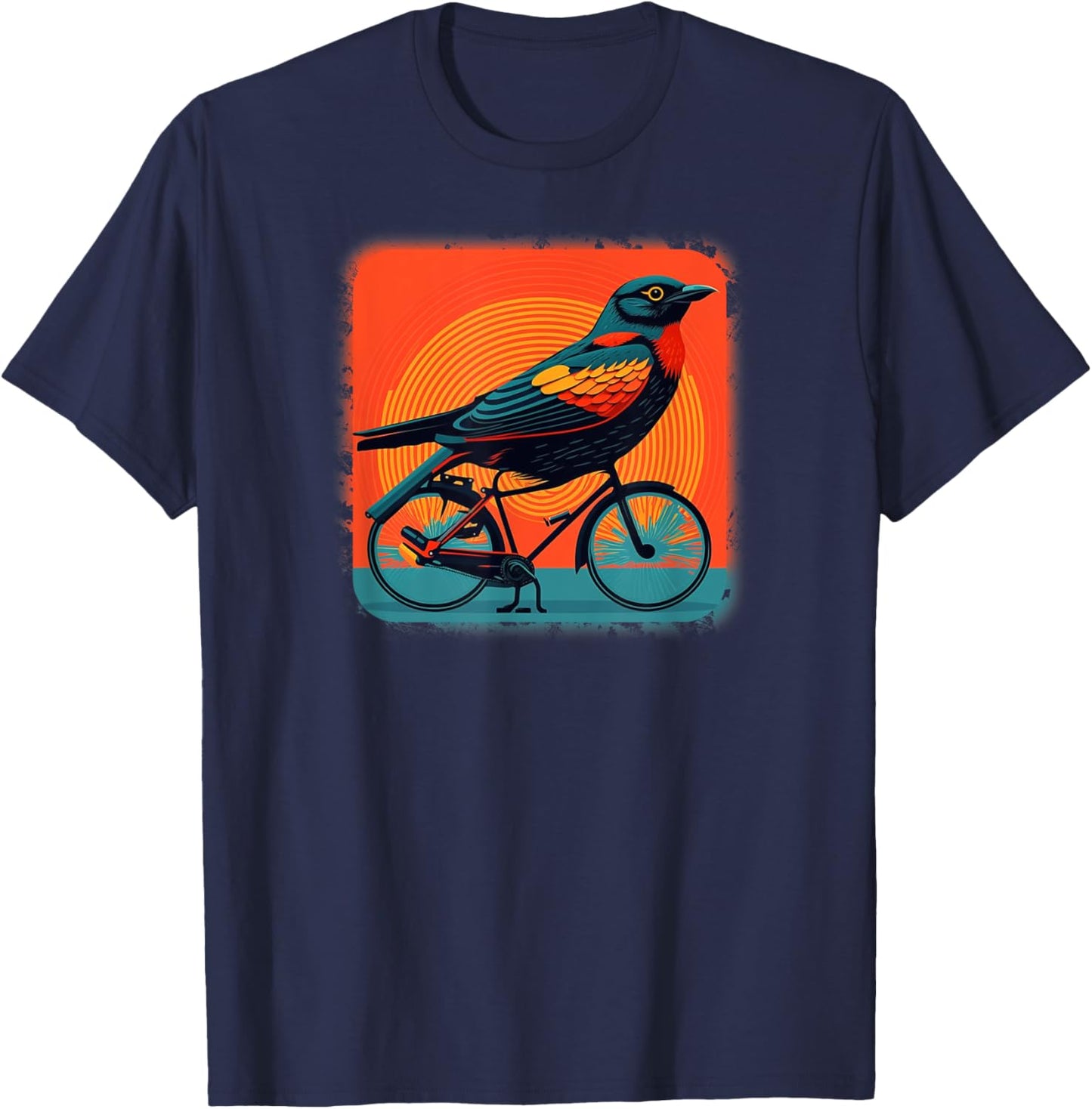 Redwing Blackbird - Redwinged Bird on a Bicycle T-Shirt - T-Shirt | Navy