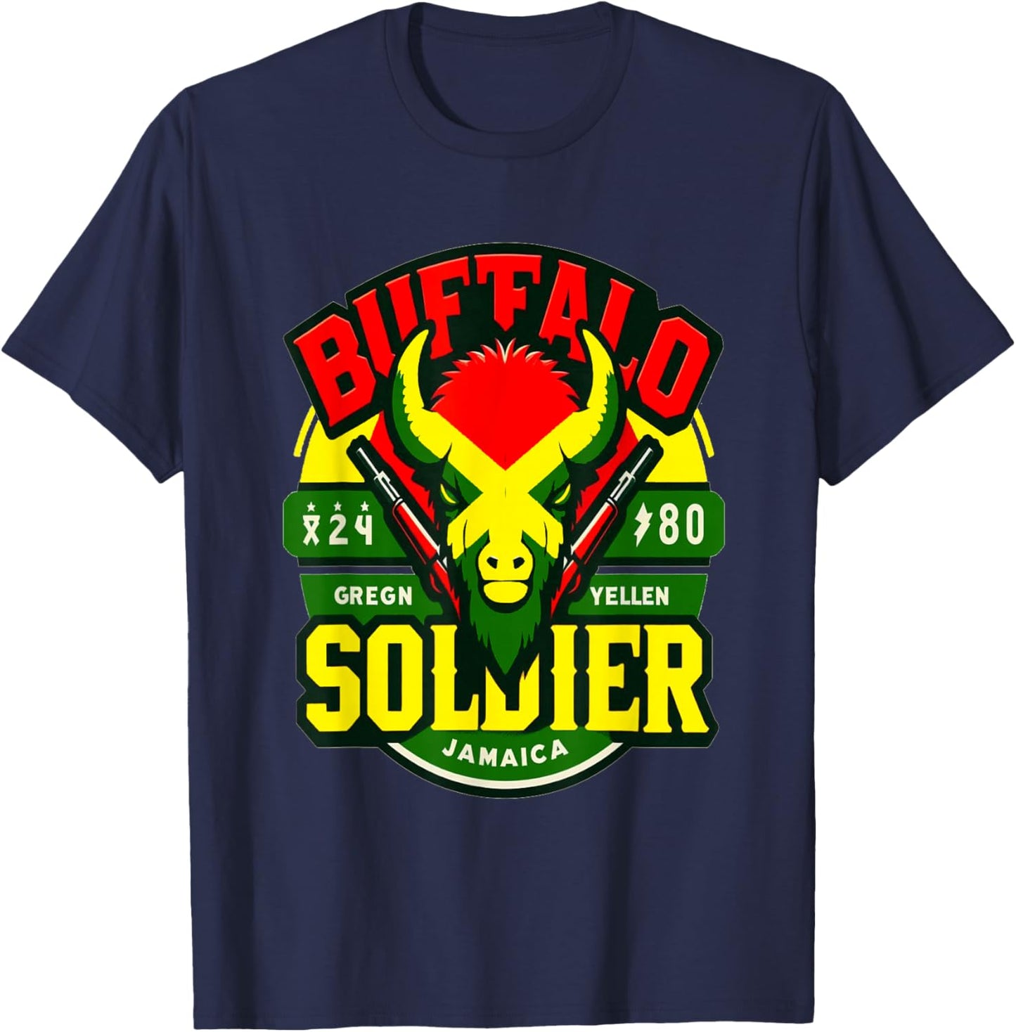 Buffalo Soldier Jamaica Reggae Music Graphic Classic T-Shirt - T-Shirt | Navy