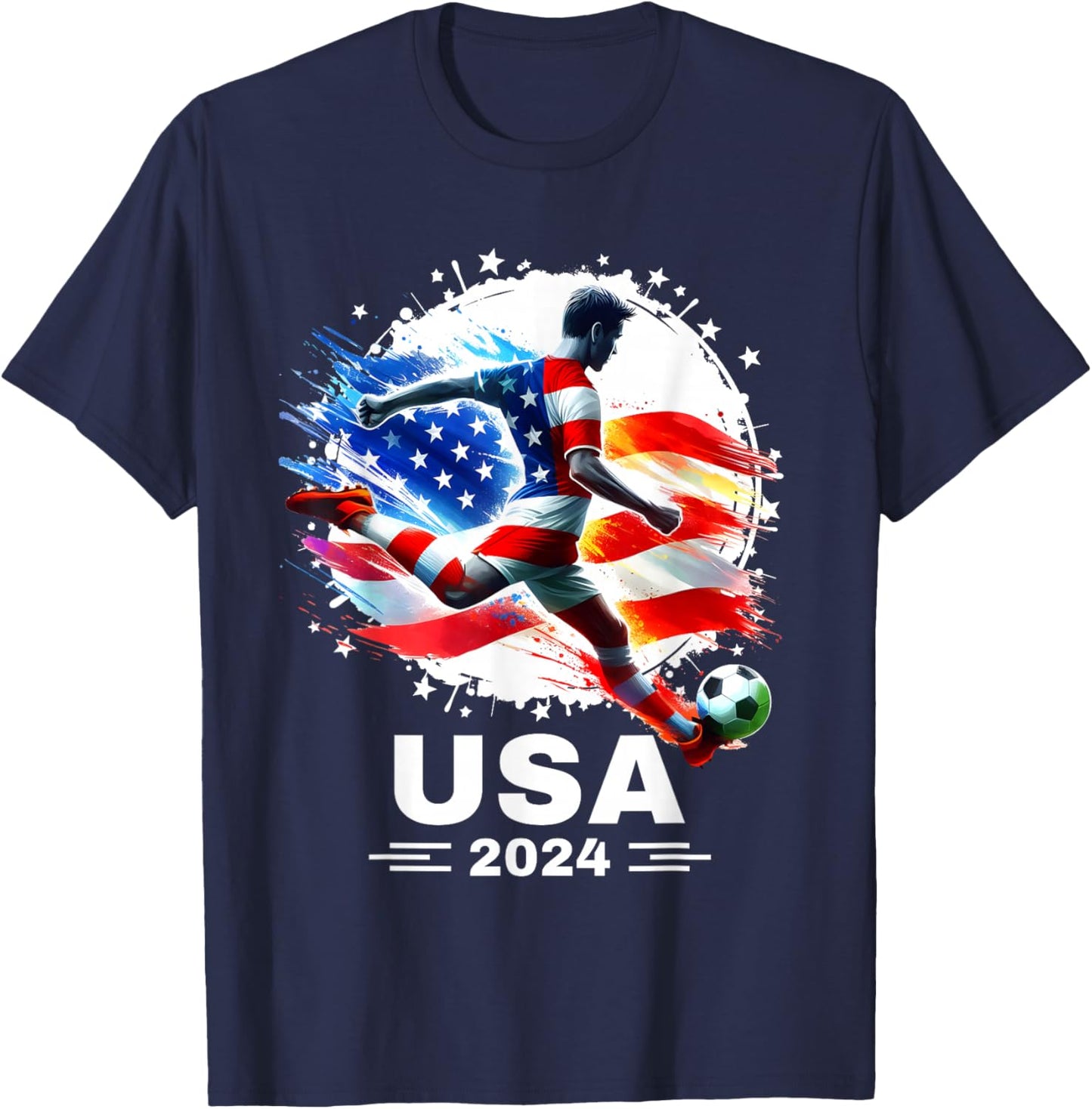 American Flag on Soccer Ball Soccer Ball Soccer 2024 T-Shirt - T-Shirt | Navy
