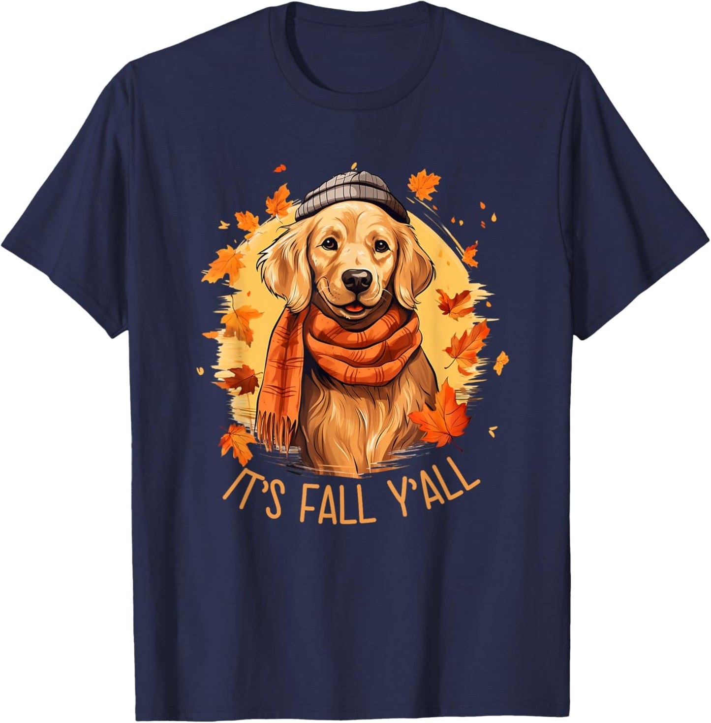 Golden Retriever Dog as Fall Autumn Season Women T-Shirt - T-Shirt | Navy