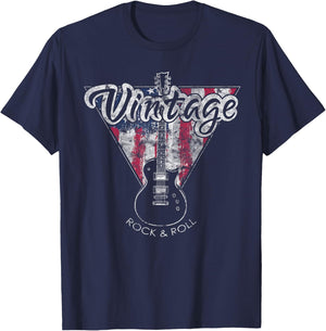 American Flag Guitar Vintage Guitar Player Gift T-Shirt - T-Shirt | Navy