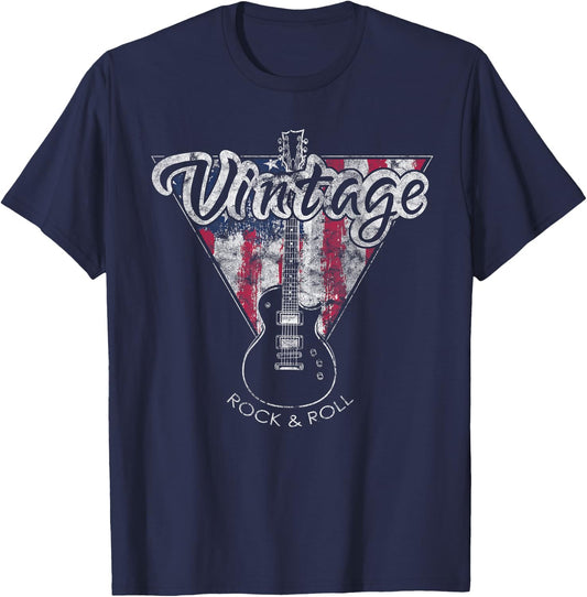 American Flag Guitar Vintage Guitar Player Gift T-Shirt - T-Shirt | Navy