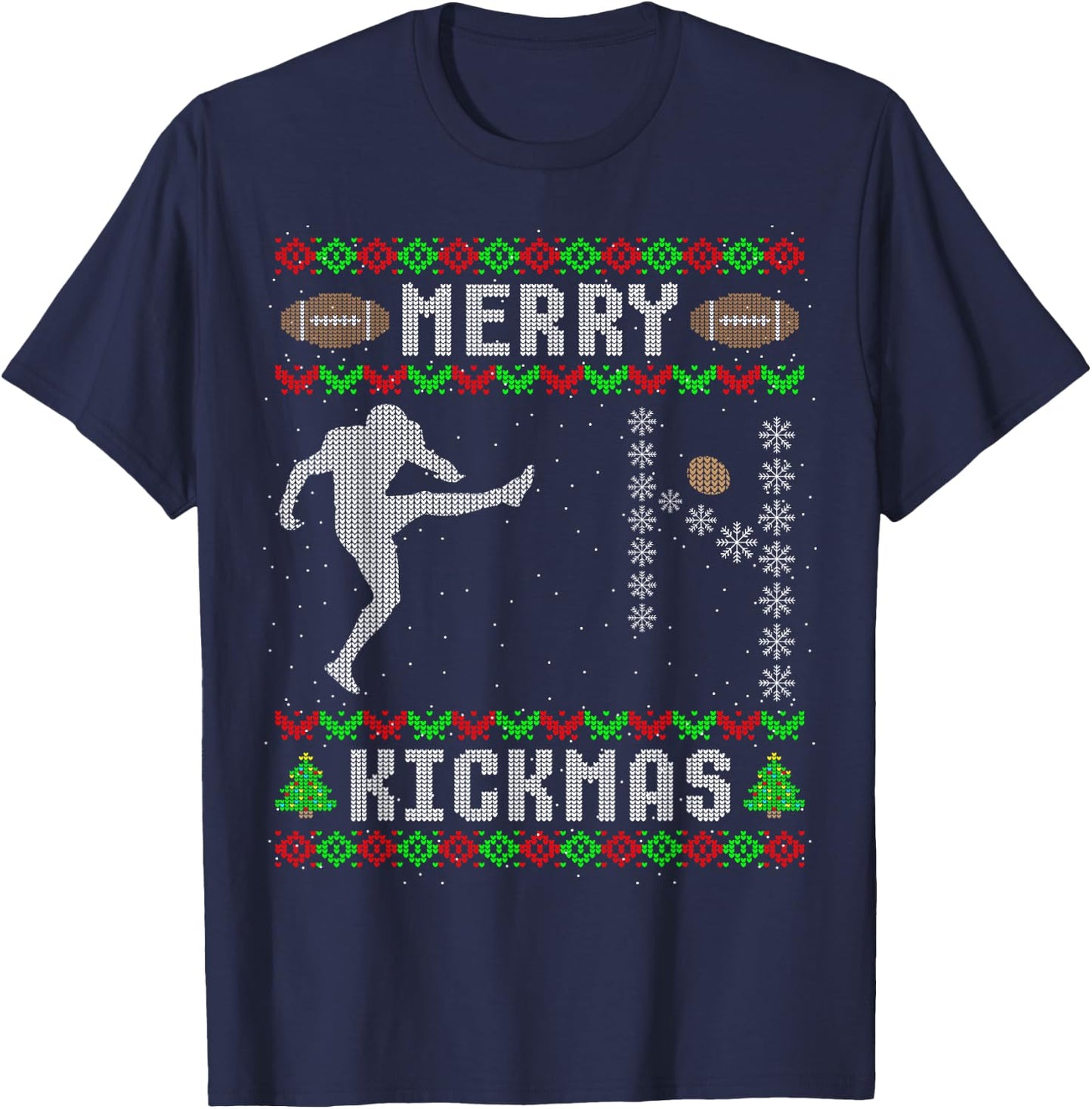 Funny Ugly Christmas Football Sport Team Kicker T-Shirt - T-Shirt | Navy