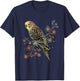 Budgie Parakeet Bird Mom Budgerigar Parrot Vintage Flower T-Shirt - T-Shirt | Navy