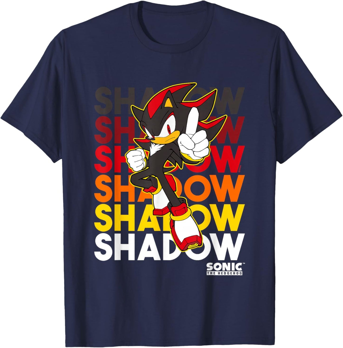 Sonic The Hedgehog Shadow Stacked Text Cool Logo T-Shirt - T-Shirt | Navy